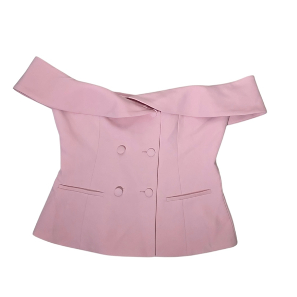 Meshki Krista Strapless Suiting Top Pink Off Shoulder Double Breasted Peplum - Picture 3 of 10